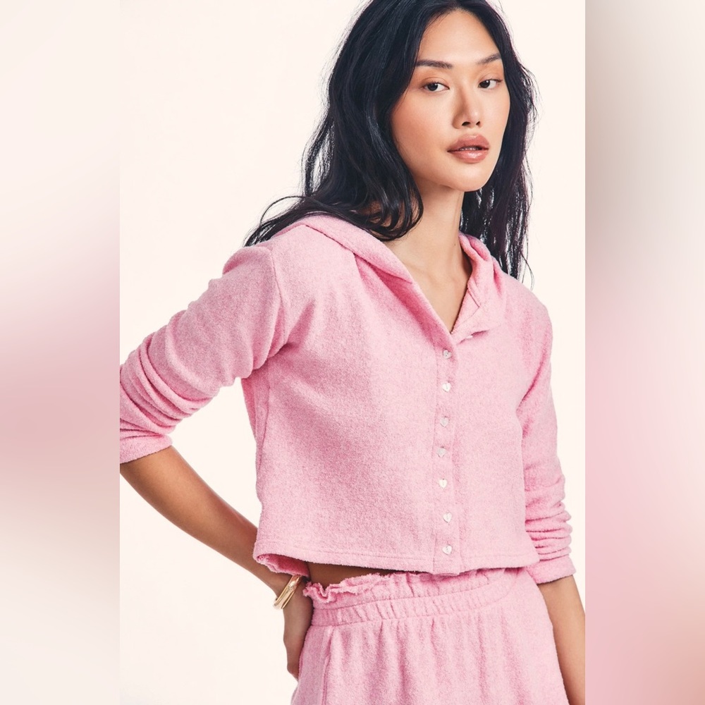LoveShackFancy Pink Grace Leroy Hooded Cardigan